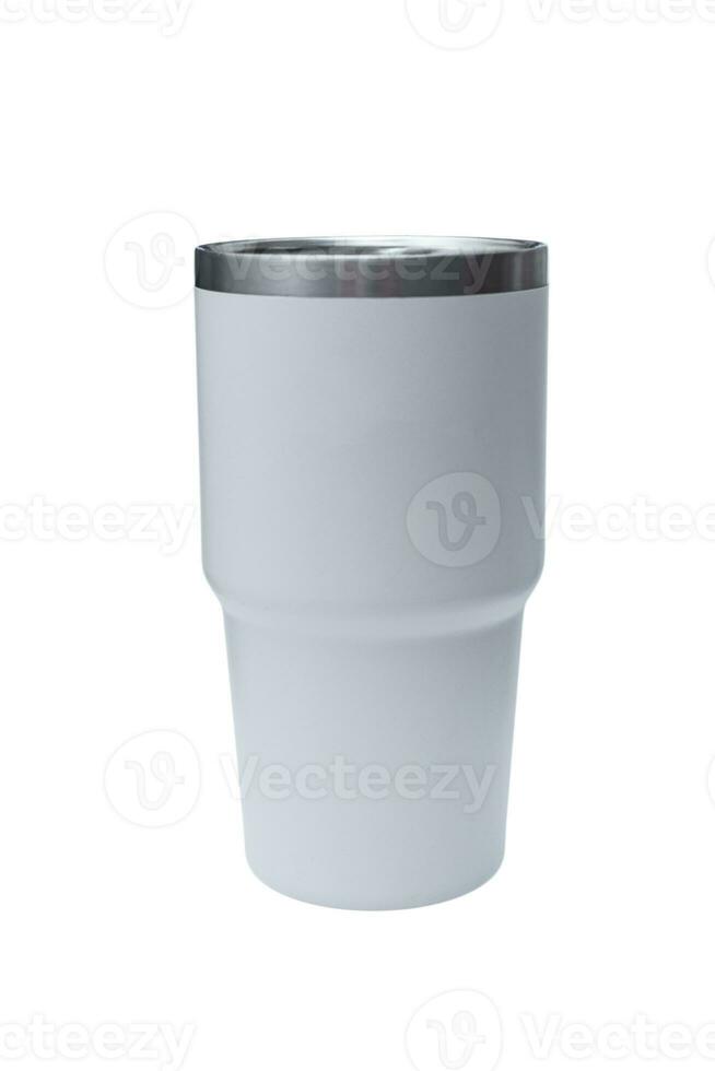 Big modern white thermos bottle isolated on white. Reusable concept. photo