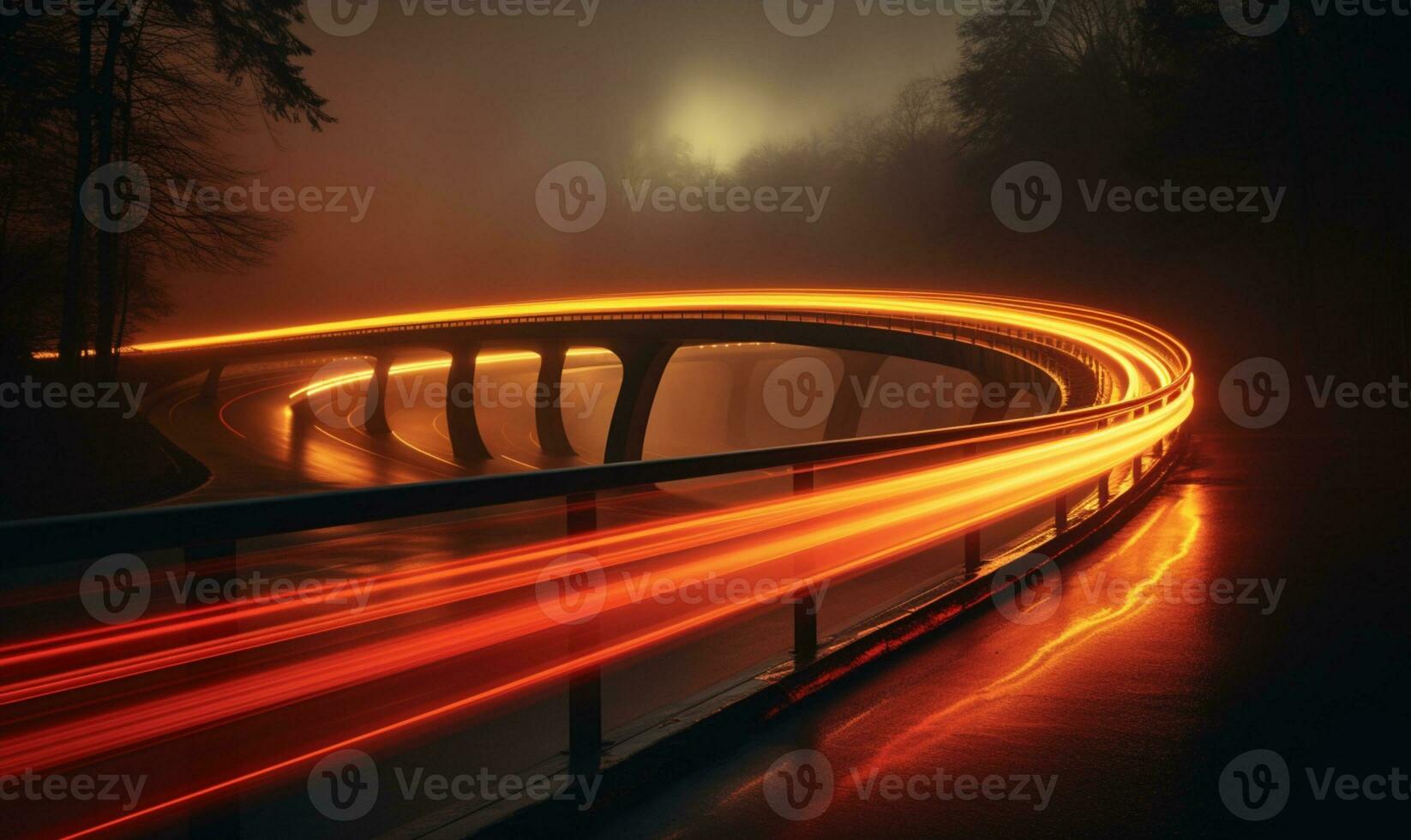 Colorful Car Light Trails, long exposure photo At Night, AI Generative