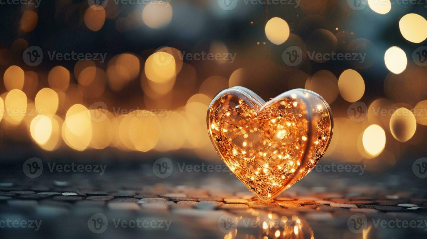 brillar brillante corazón reflejado luces, naranja y oro, cautivador visual, romántico escenario, soñador, Copiar espacio, saludo tarjeta, ai generativo foto