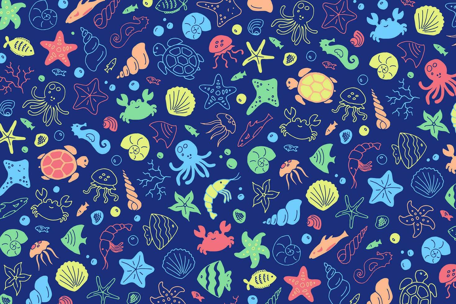 Sea bottom species bright blue handdrawn doodle vector