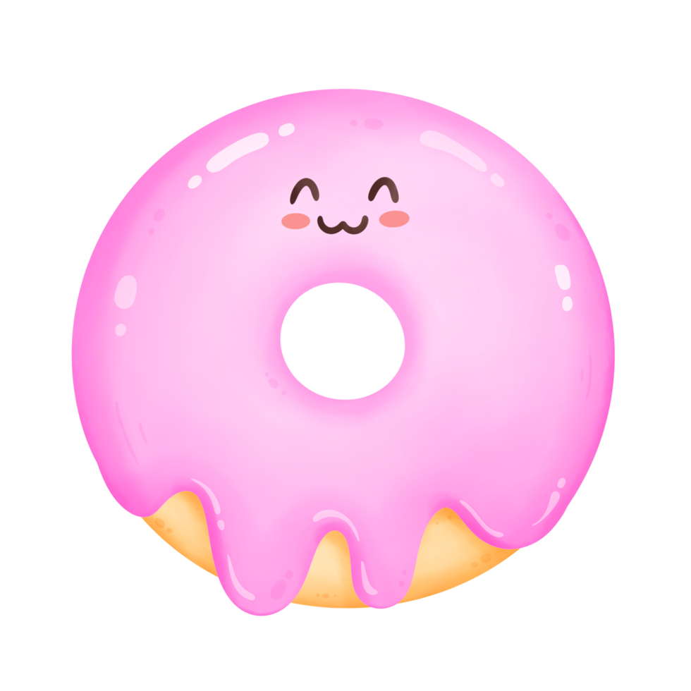 Cute smiling strawberry donut cartoon illustration png