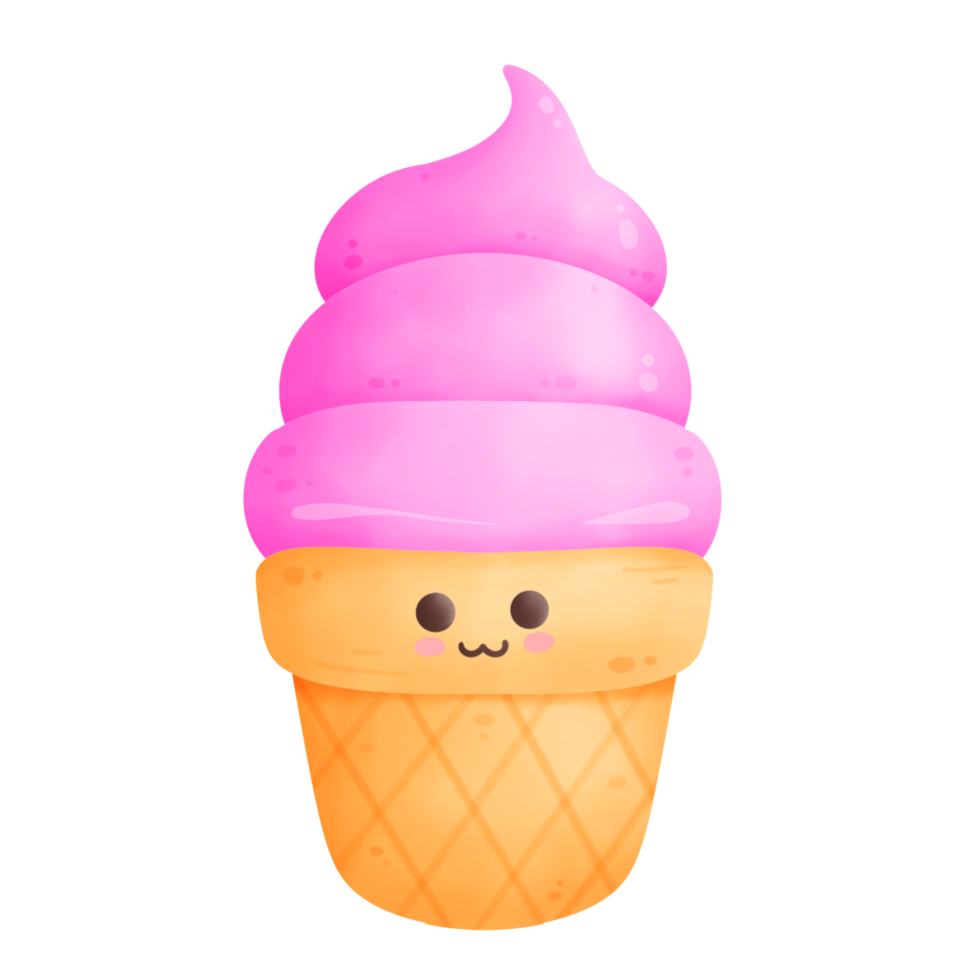 Cute smiling strawberry ice cream cartoon illustration png