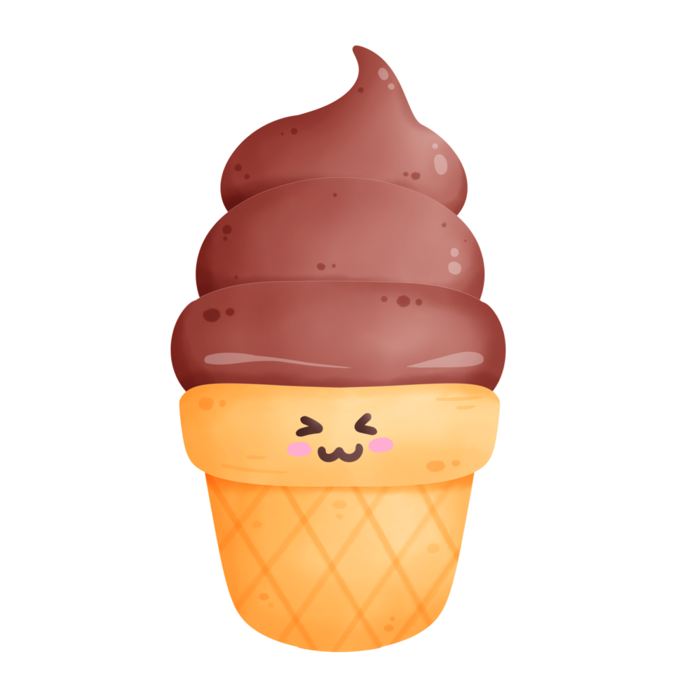 Cute smiling chocolate ice cream cartoon illustration png