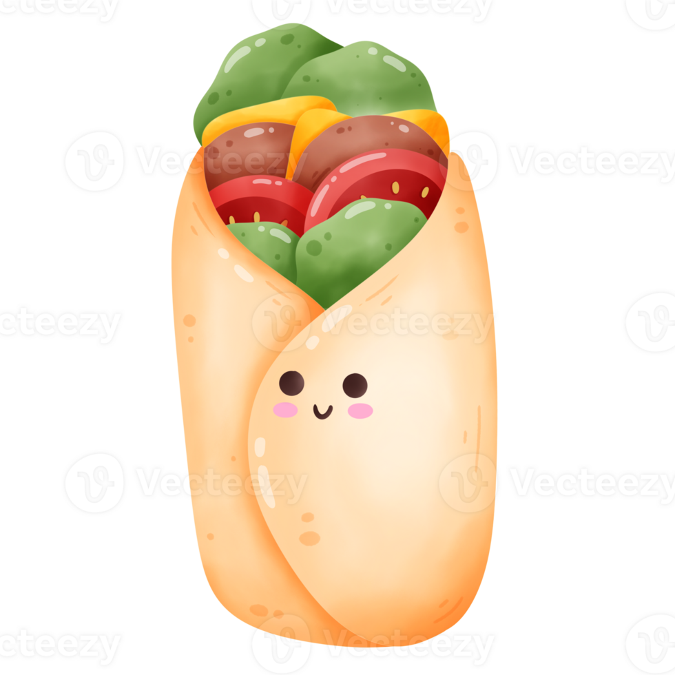 Cute smiling burrito cartoon illustration png