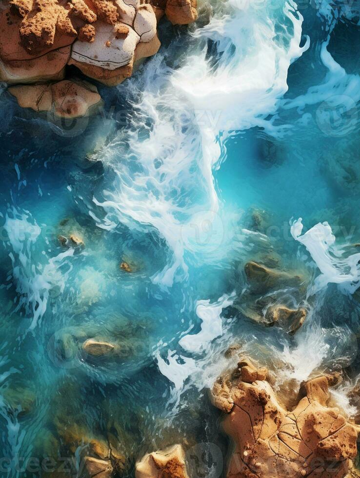 Relaxing aerial view beach, nature holiday template banner, sea shore, coastline, AI Generative photo
