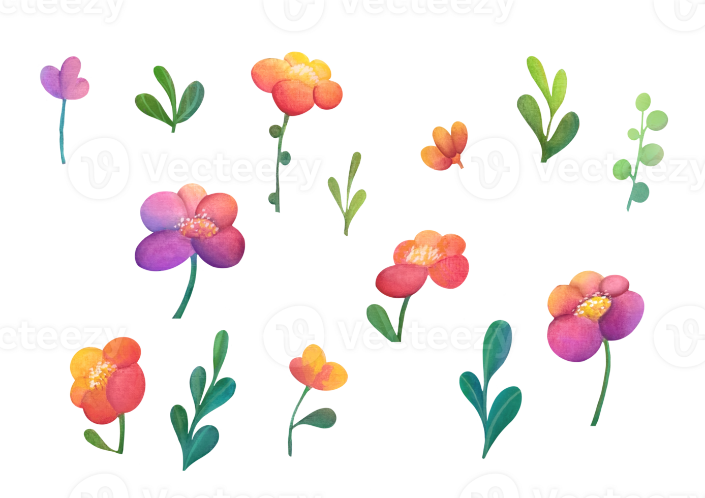 Watercolor trendy minimalistic floral set. Flowers with green leaf leaves branches. simple cute plants Collection on transparent background. for Wedding Invitation, save the date, thank you, greeting png
