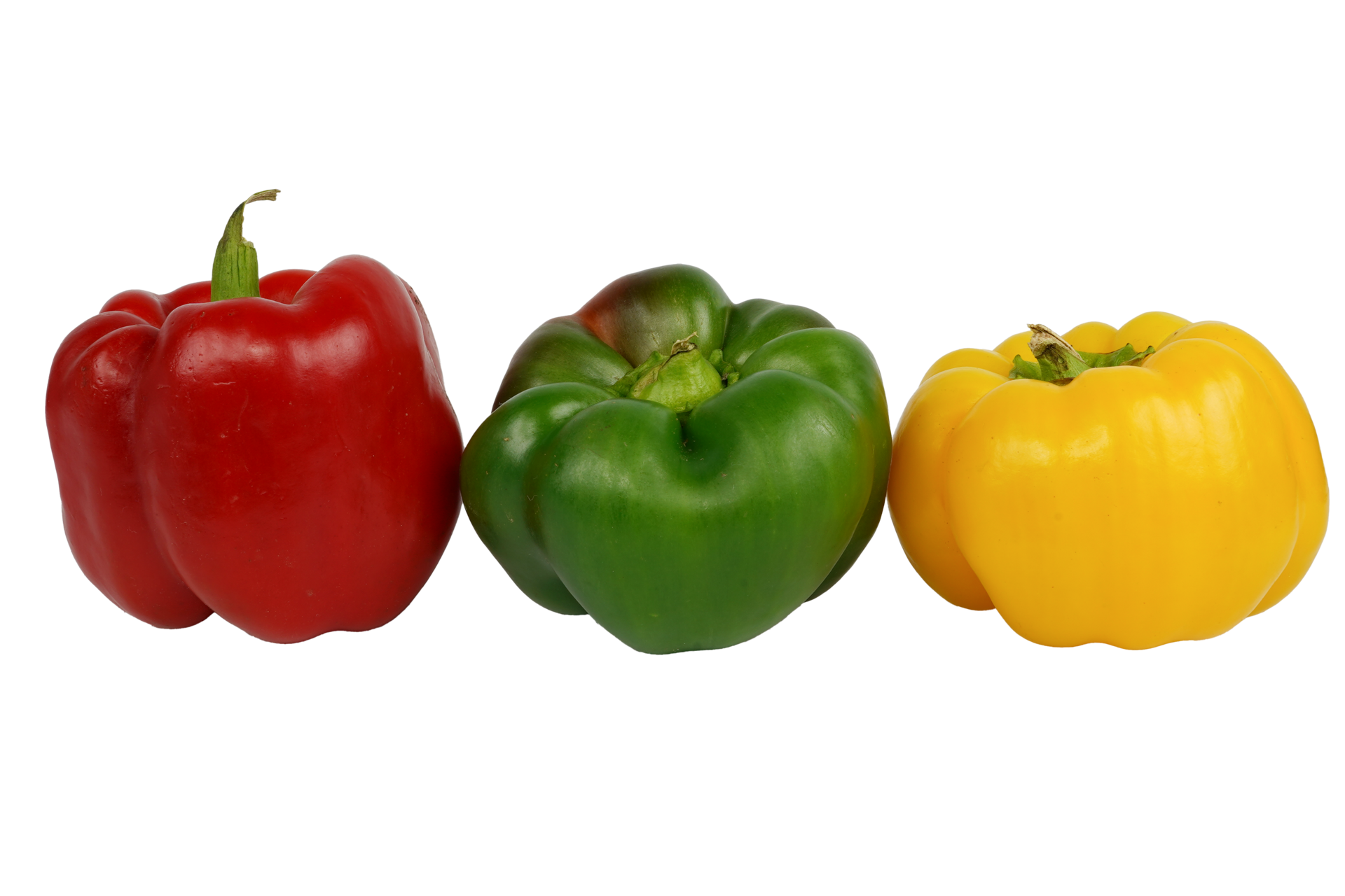 Colorful paprika. Red, green and yellow peppers without background