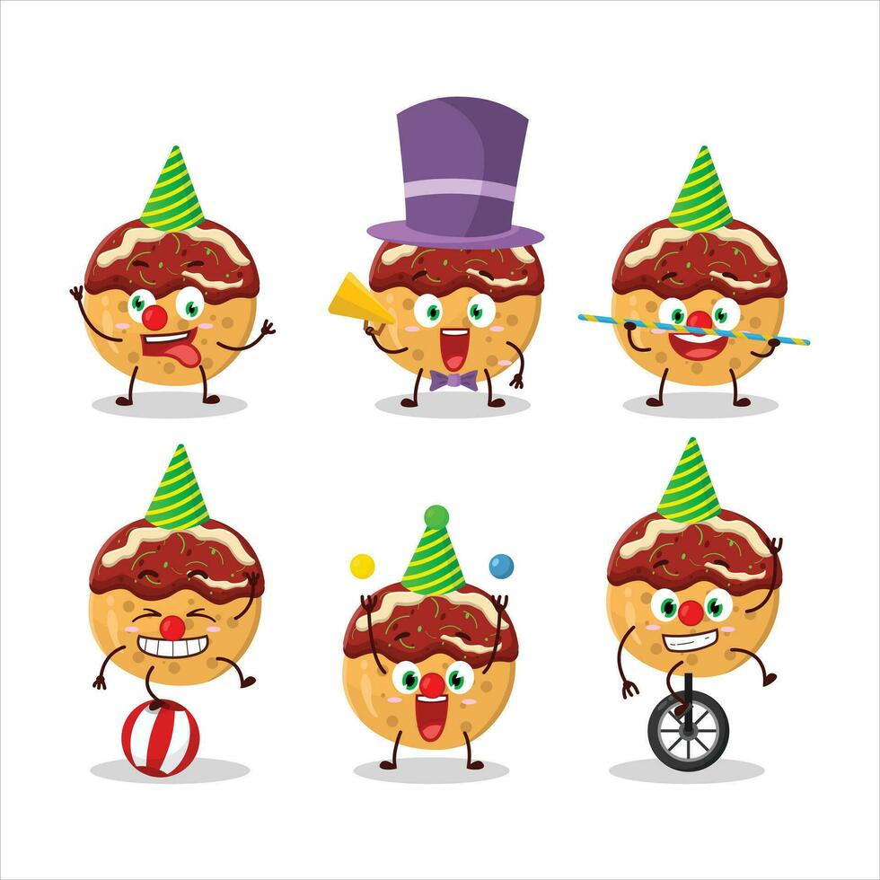 Cartoon character of takoyaki with various circus shows vector