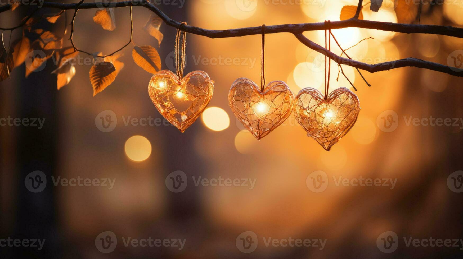 brillar brillante corazón reflejado luces, naranja y oro, cautivador visual, romántico escenario, soñador, Copiar espacio, saludo tarjeta, ai generativo foto