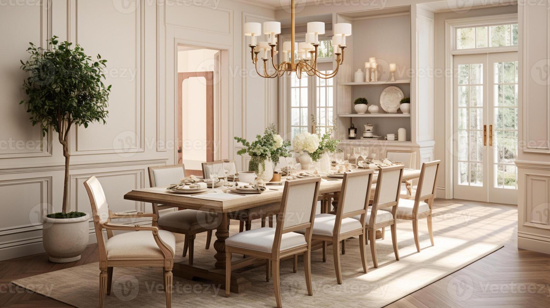 Luxurious furnished dining room, glamour dining area, elegant interior design, AI Generative photo