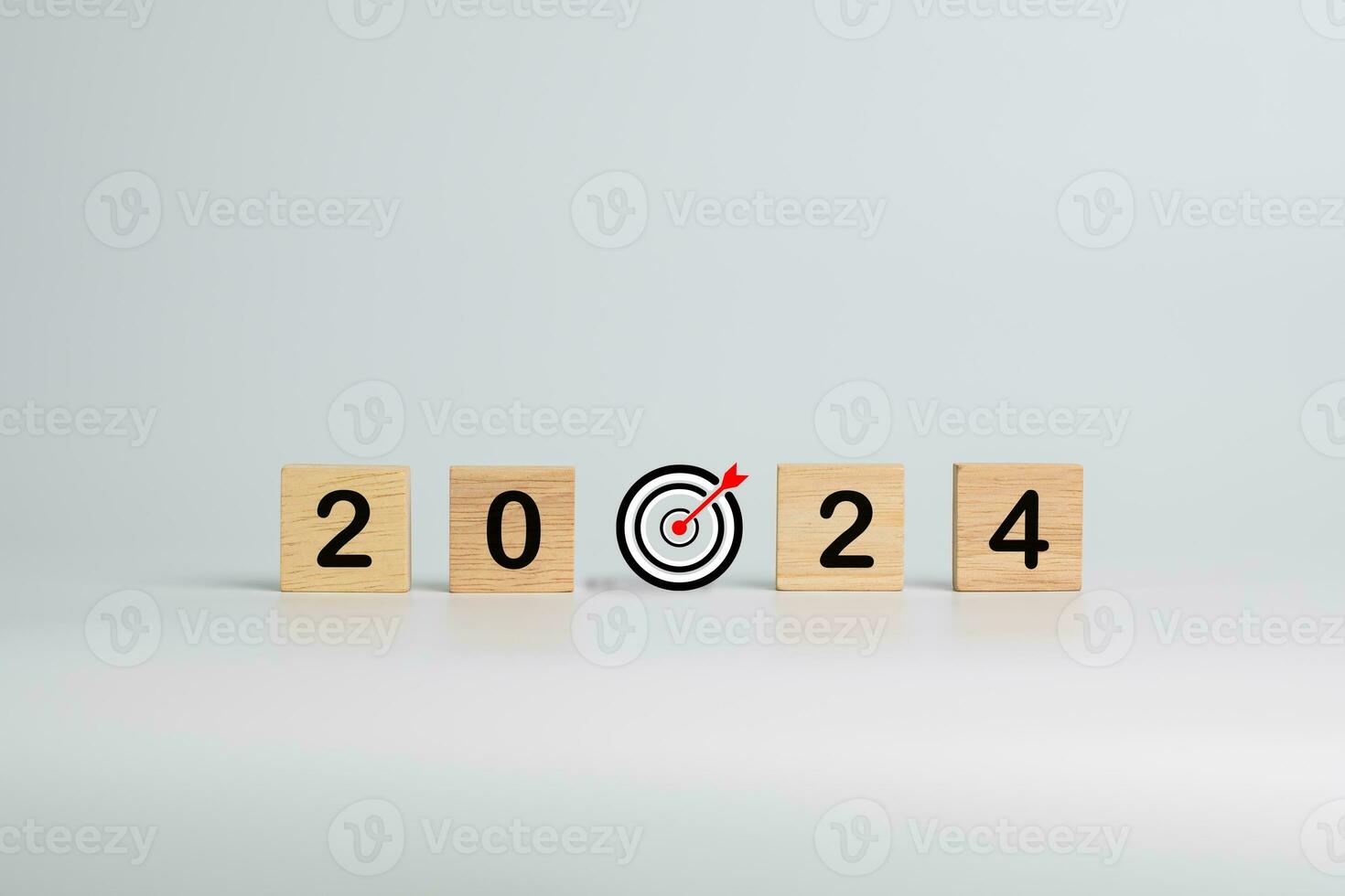 Wooden block with business goals in 2024. key performance indicator and business achievement goal concept. photo