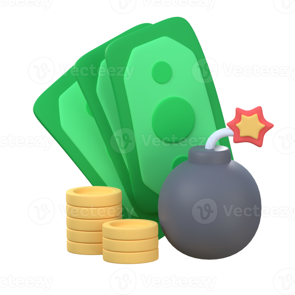 Time bomb and pile of coins and banknotes png