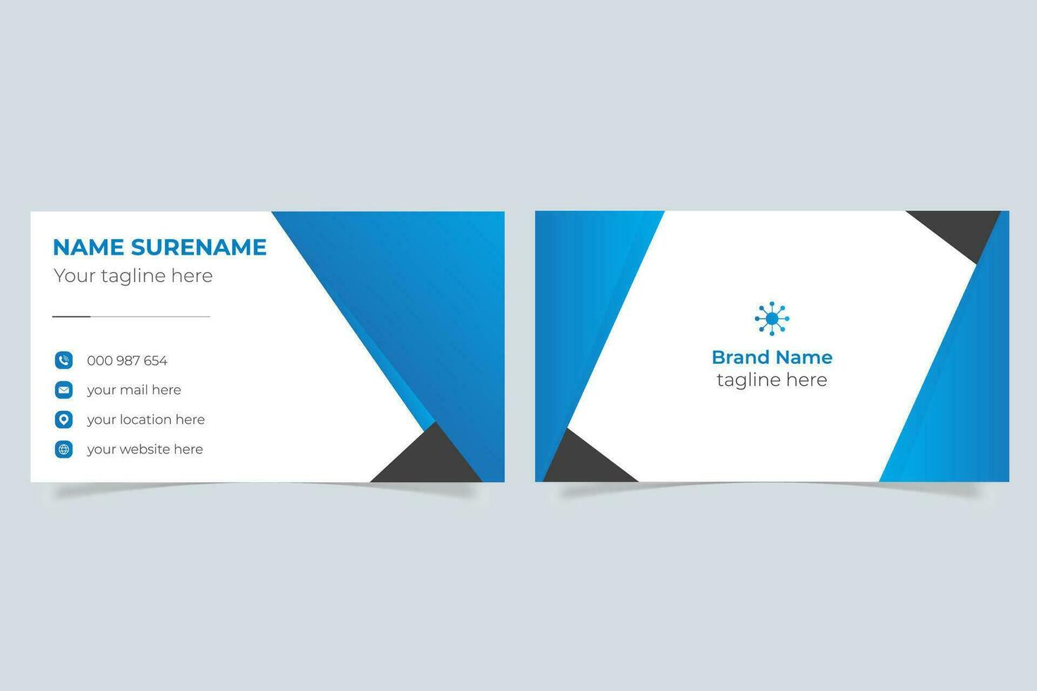 Blue and black geometric business card design vector template