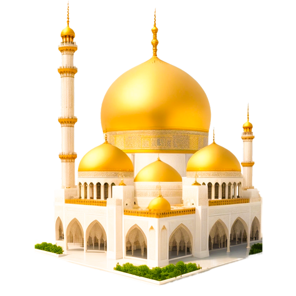 3d Moschee mit Gold und Weiß Farben transparent Hintergrund isoliert Bild kostenlos png ai generiert