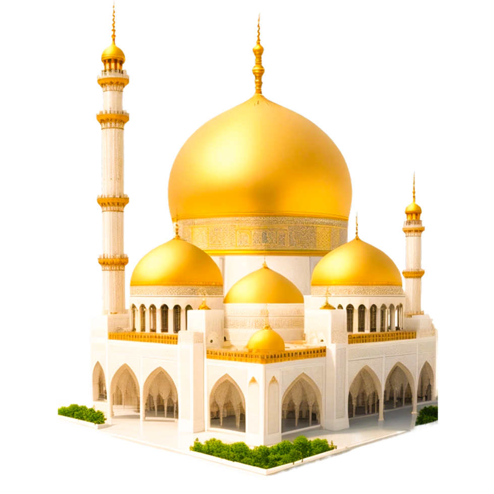 3d Mosque With Gold And White Colors Transparent Background Isolated Image Free PNG AI Generated