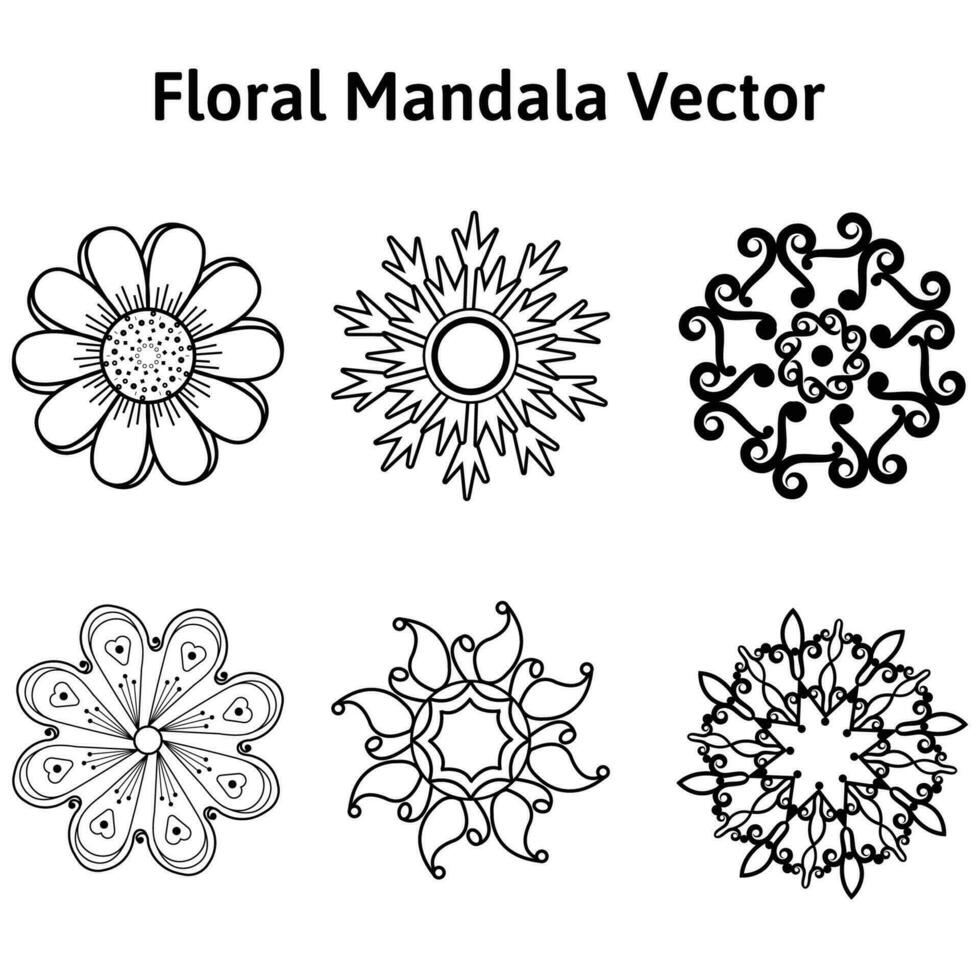 Oriental floral mandala elements. Abstract mandala vector collection isolated on white background.