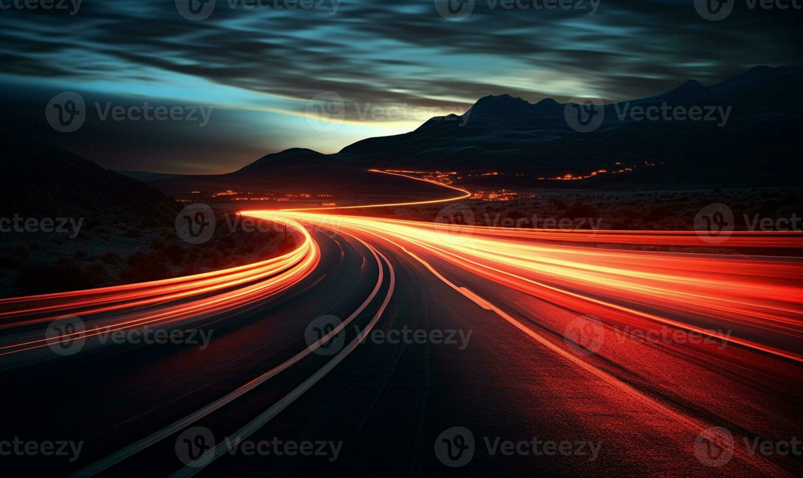 Colorful Car Light Trails, long exposure photo At Night, AI Generative