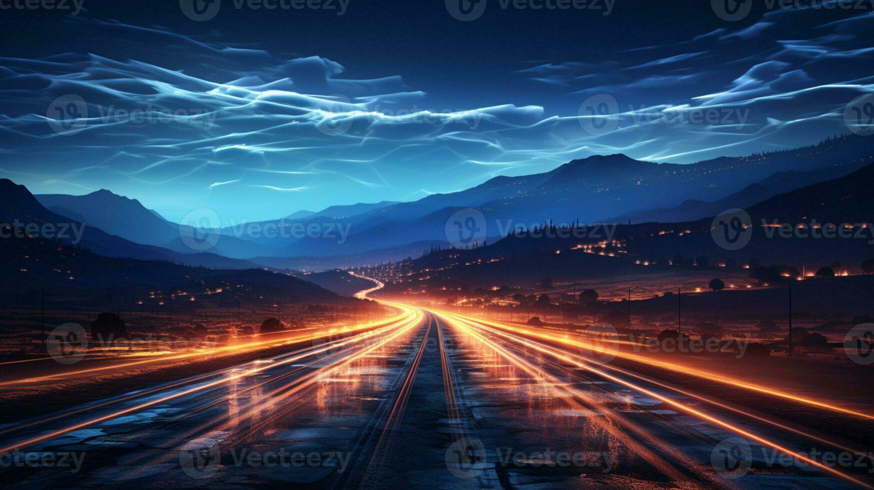 Colorful Car Light Trails, long exposure photo At Night, AI Generative