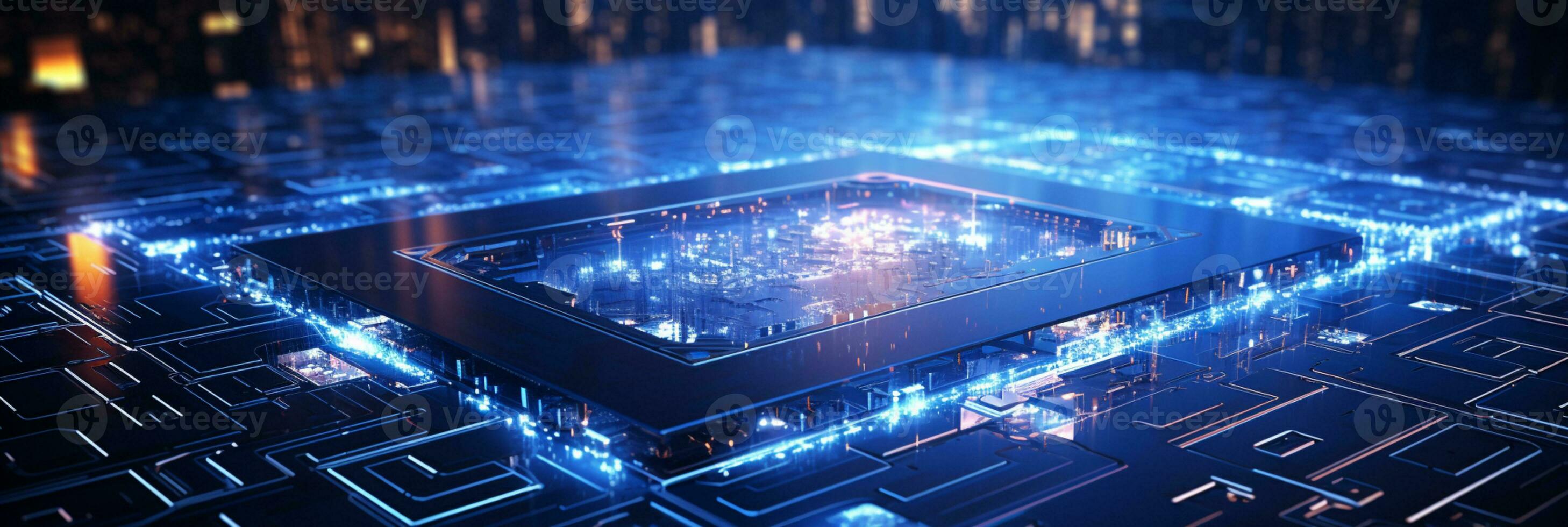 High-tech Computer chip close up shot, production of electronic, circuit board, futuristic design, extreme detail, AI Generative photo