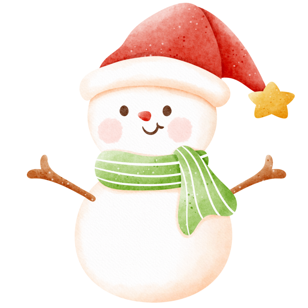 Watercolor snowman with hat and scarf illustration png