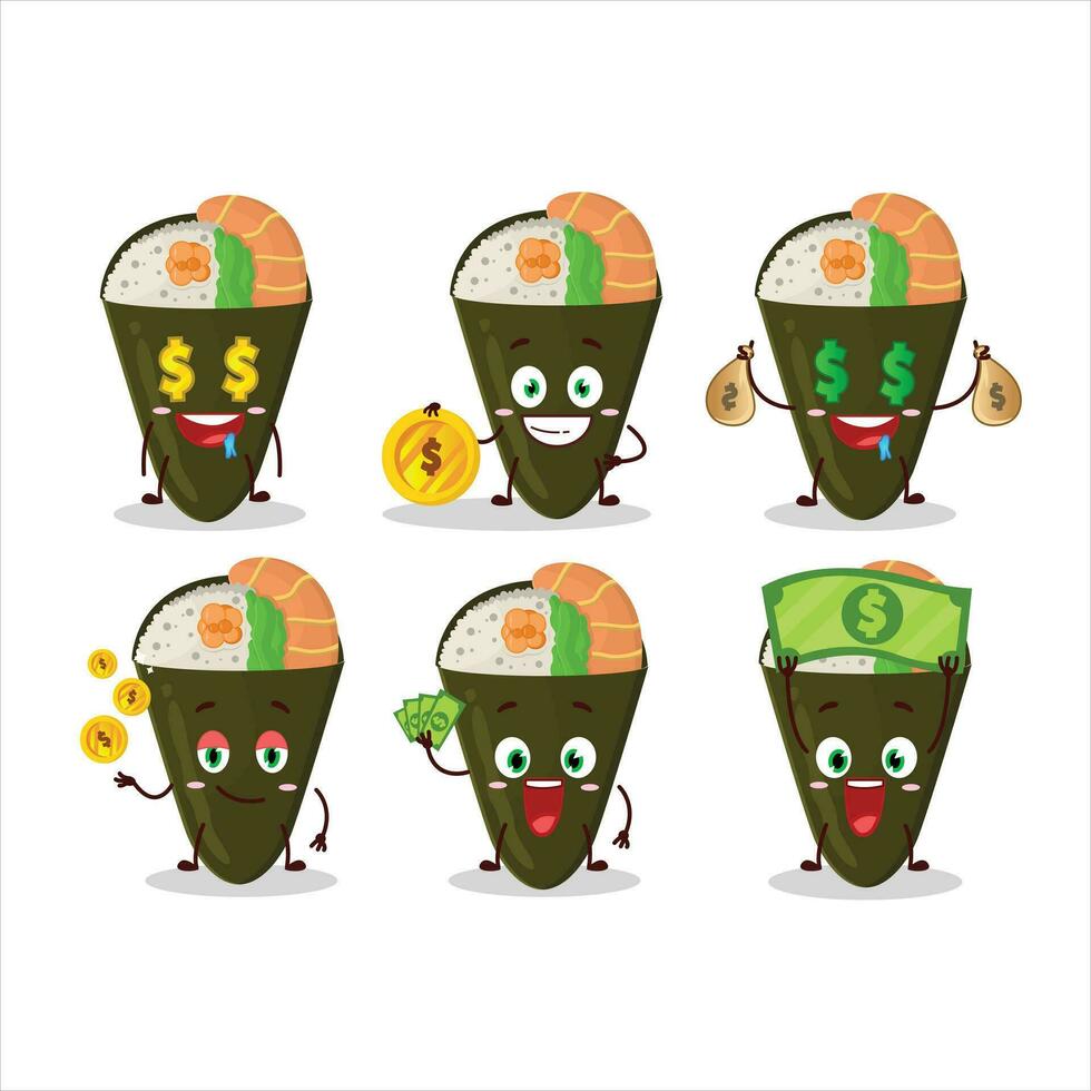 Temaki cartoon character with cute emoticon bring money vector