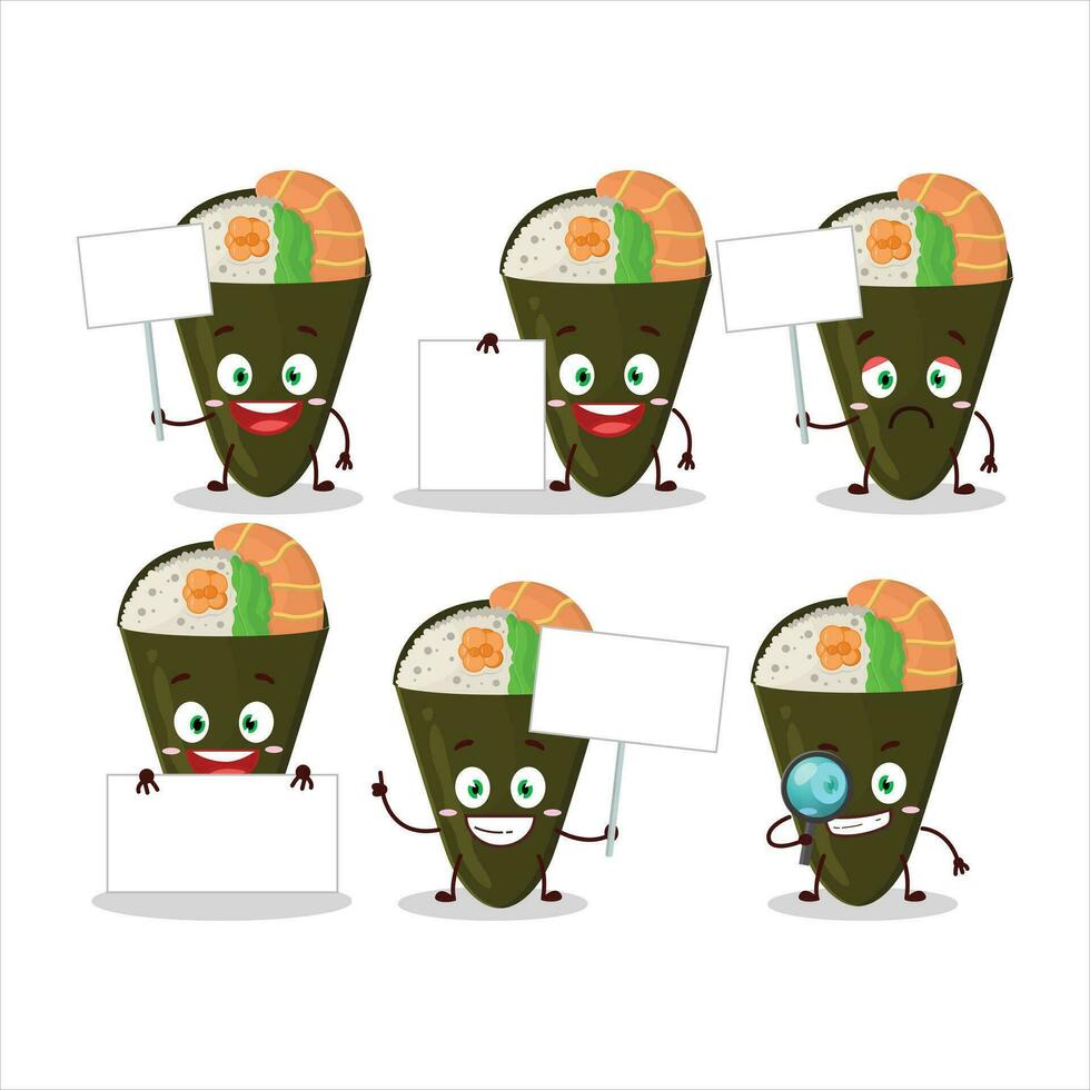 Temaki cartoon character in bring information board vector