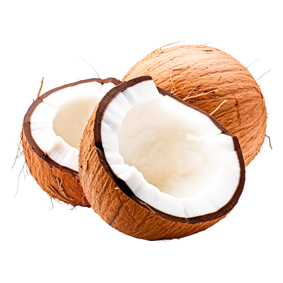 magnifique noix de coco moitié pièces génératif ai png