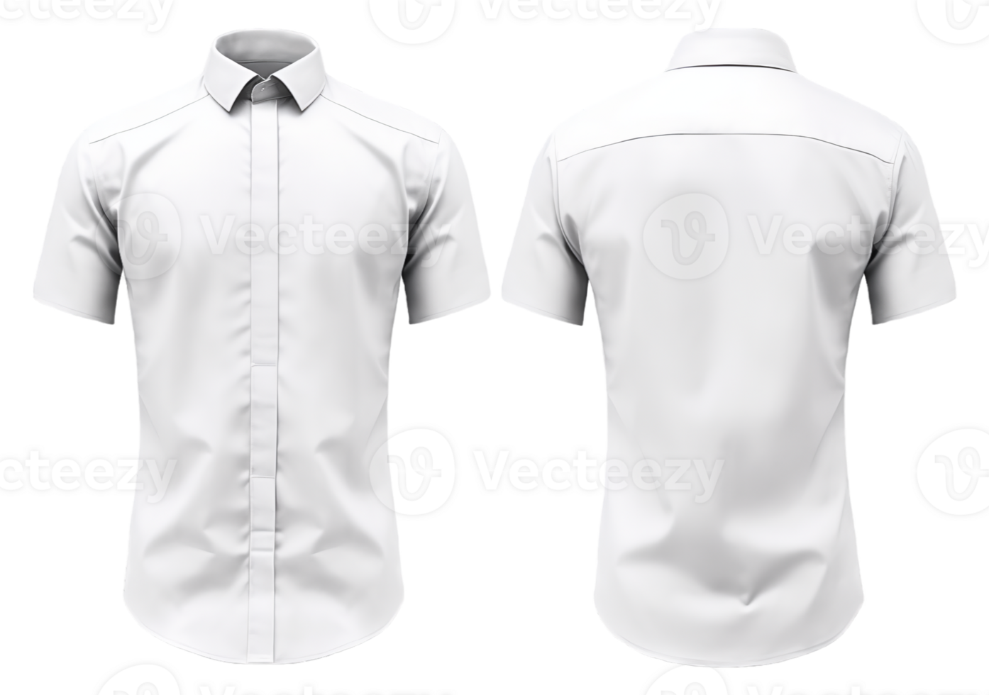 set of white short sleeve shirt designs with front and back views, isolated on transparent background, generative ai png