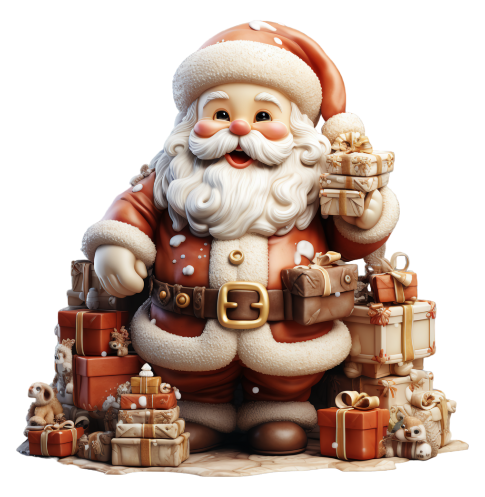 3d illustration av santa claus karaktär med gåva låda, firande ikon element, isolerat på transparent bakgrund, generativ ai png