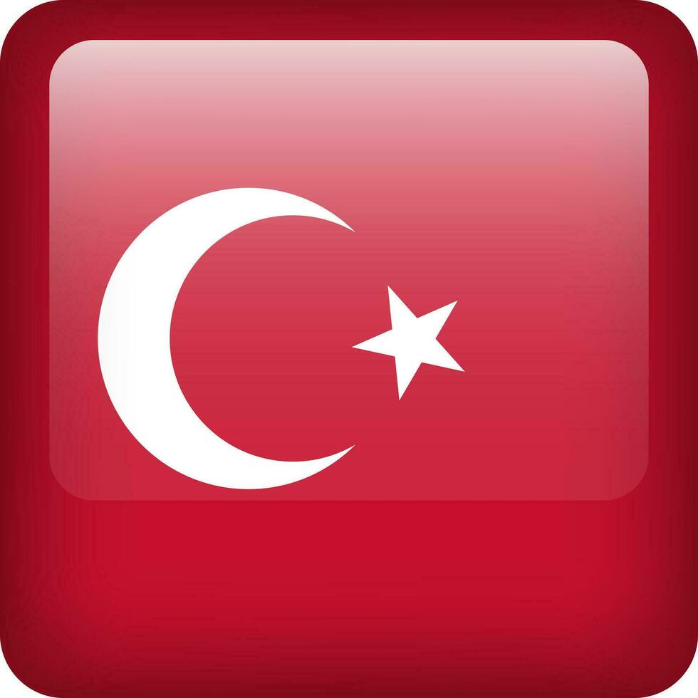 Turkey flag button. Square emblem of Turkey. Vector Turkish flag, symbol. Colors correctly.
