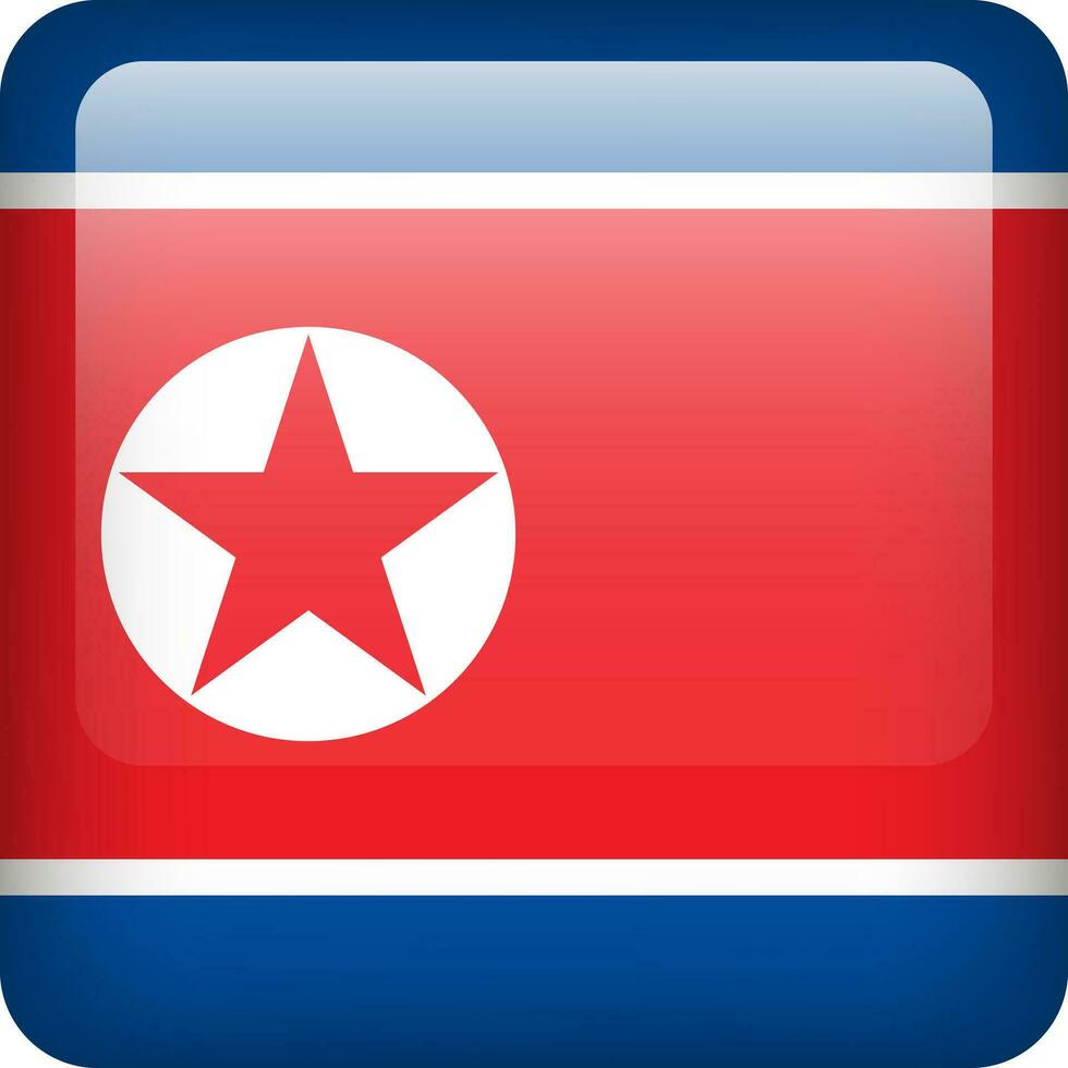 3d vector North Korea flag glossy button. North Korean national emblem. Square icon with flag of North Korea