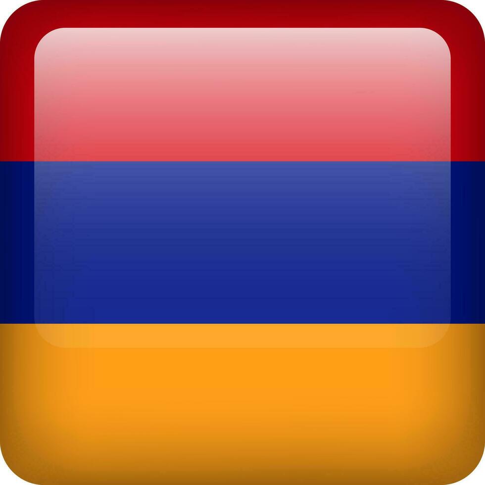 3d vector Armenia flag glossy button. Armenian national emblem. Square icon with flag of Armenia.