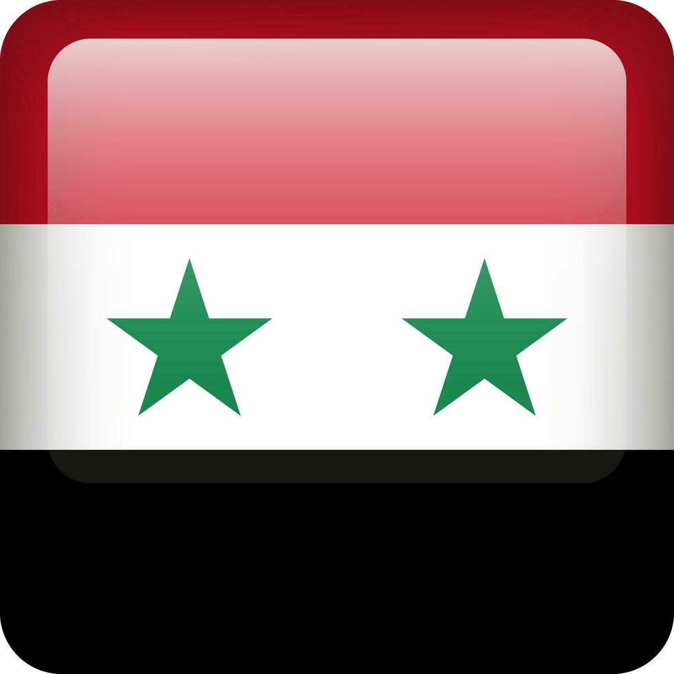 3d vector Syria flag glossy button. Syrian national emblem. Square icon with flag of Syria.
