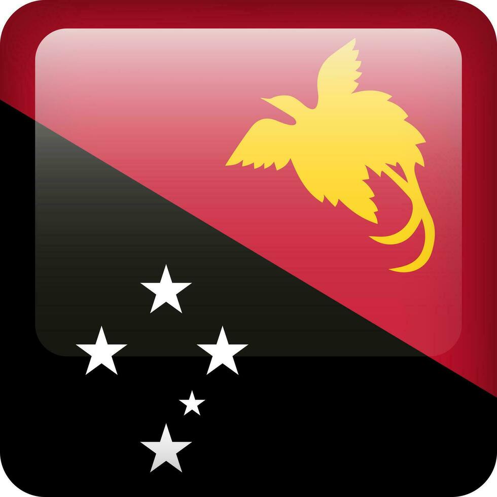 3d vector Papua New Guinea flag glossy button. Papua New Guinea national emblem. Square icon of New Guinea