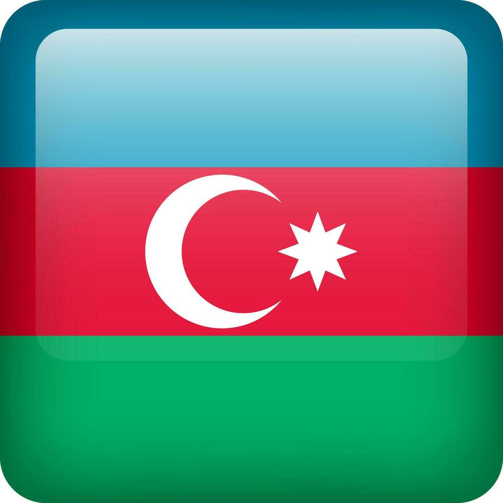 3d vector Azerbaijan flag glossy button. Azerbaijani national emblem. Square icon with flag of Azerbaijan