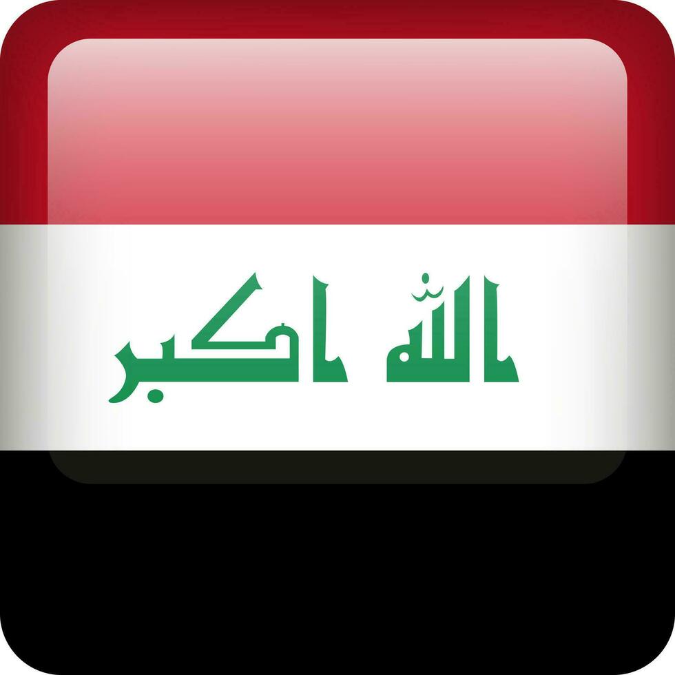 3d vector Iraq flag glossy button. Iraqi national emblem. Square icon with flag of Iraq