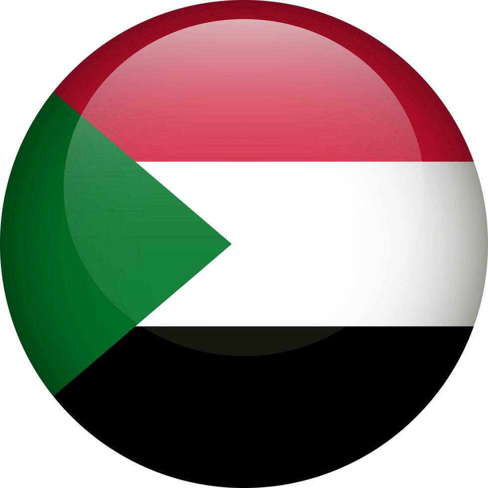Sudan flag button. Round flag of Sudan. Sudanese vector flag, symbol. Colors and proportion correctly.