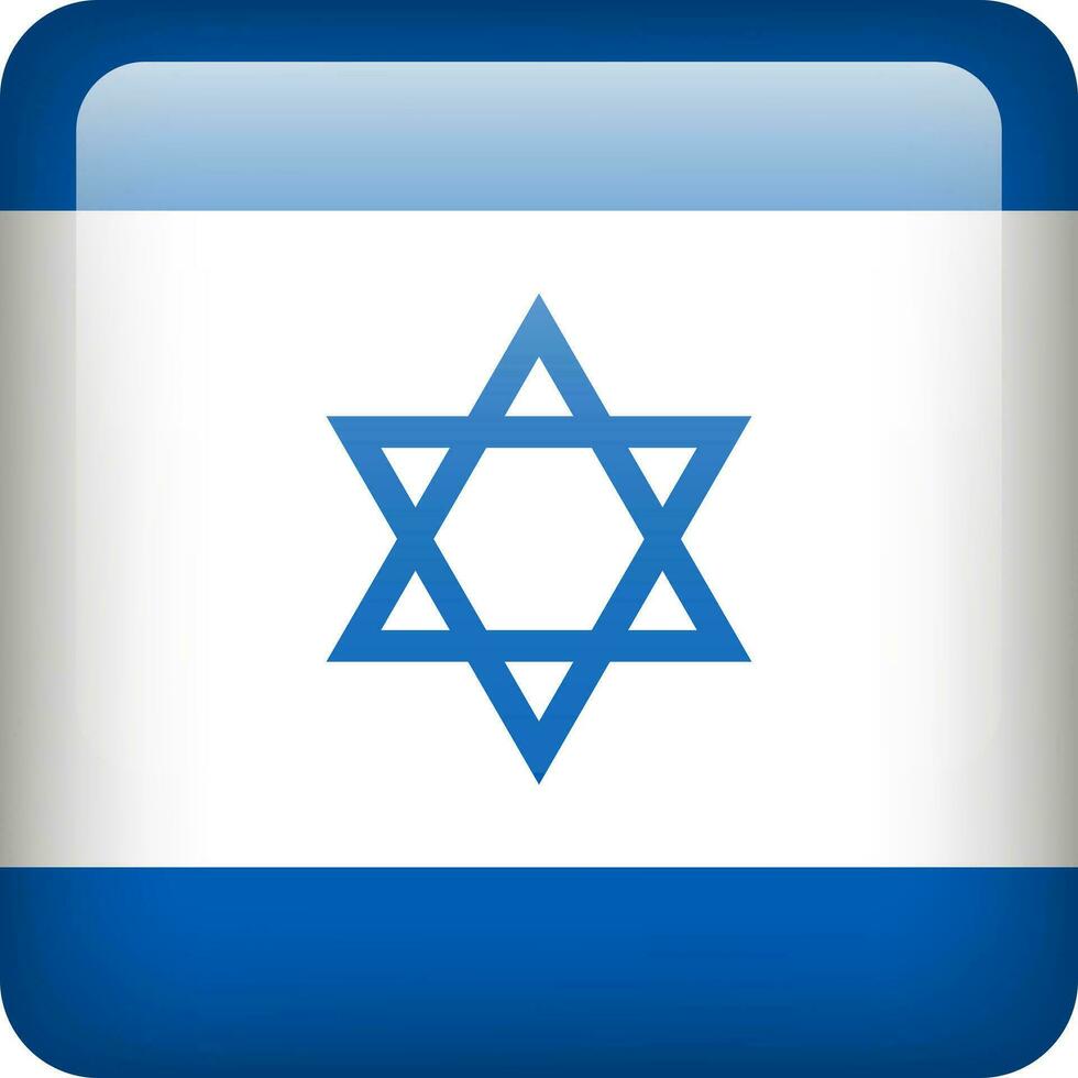 3d vector Israel flag glossy button. Israeli national emblem. Square icon with flag of Israel
