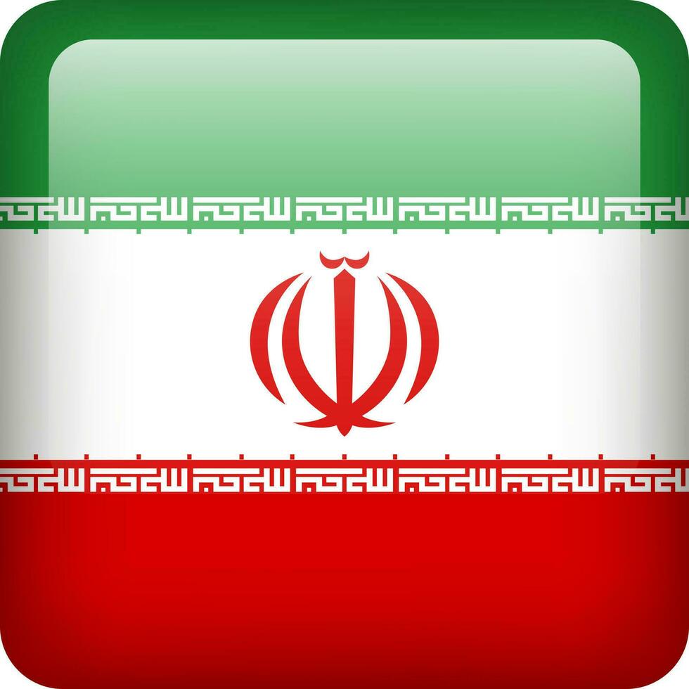 3d vector corrí bandera lustroso botón. iraní nacional emblema. cuadrado icono con bandera de corrí