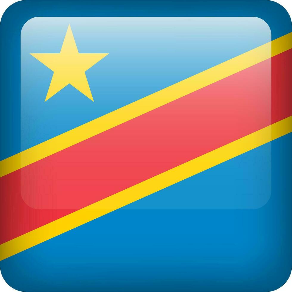 3d vector Democratic Republic of the Congo flag glossy button. Congo national emblem. Square icon of DRC