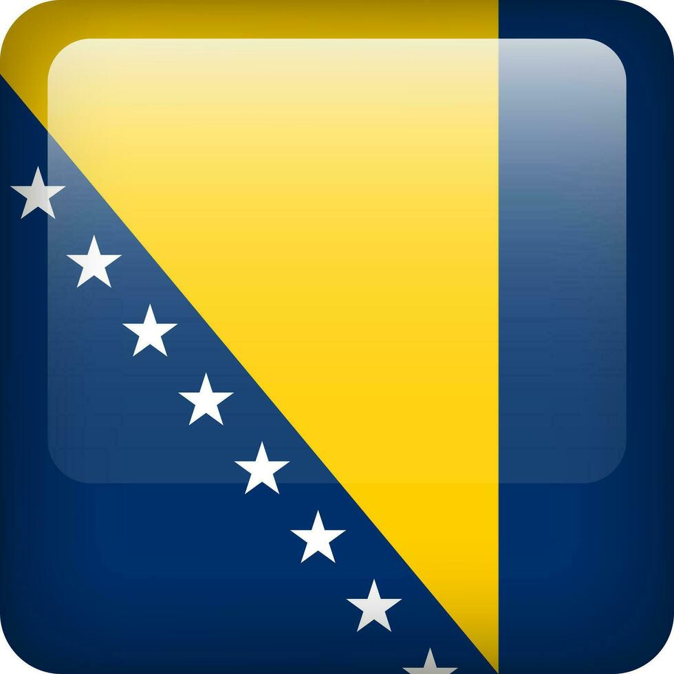 3d vector Bosnia and Herzegovina flag glossy button. National emblem. Square icon of Bosnia and Herzegovina