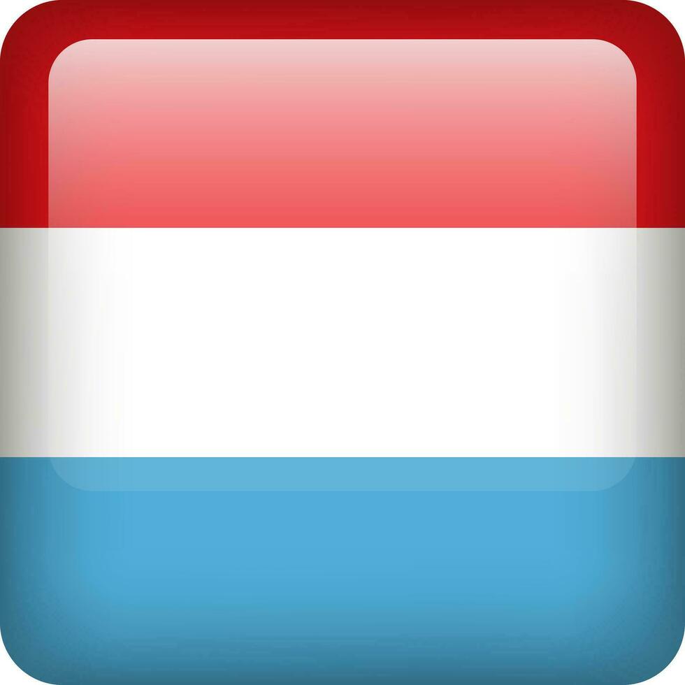 3d vector Luxembourg flag glossy button. Luxembourgish national emblem. Square icon with flag of Luxembourg