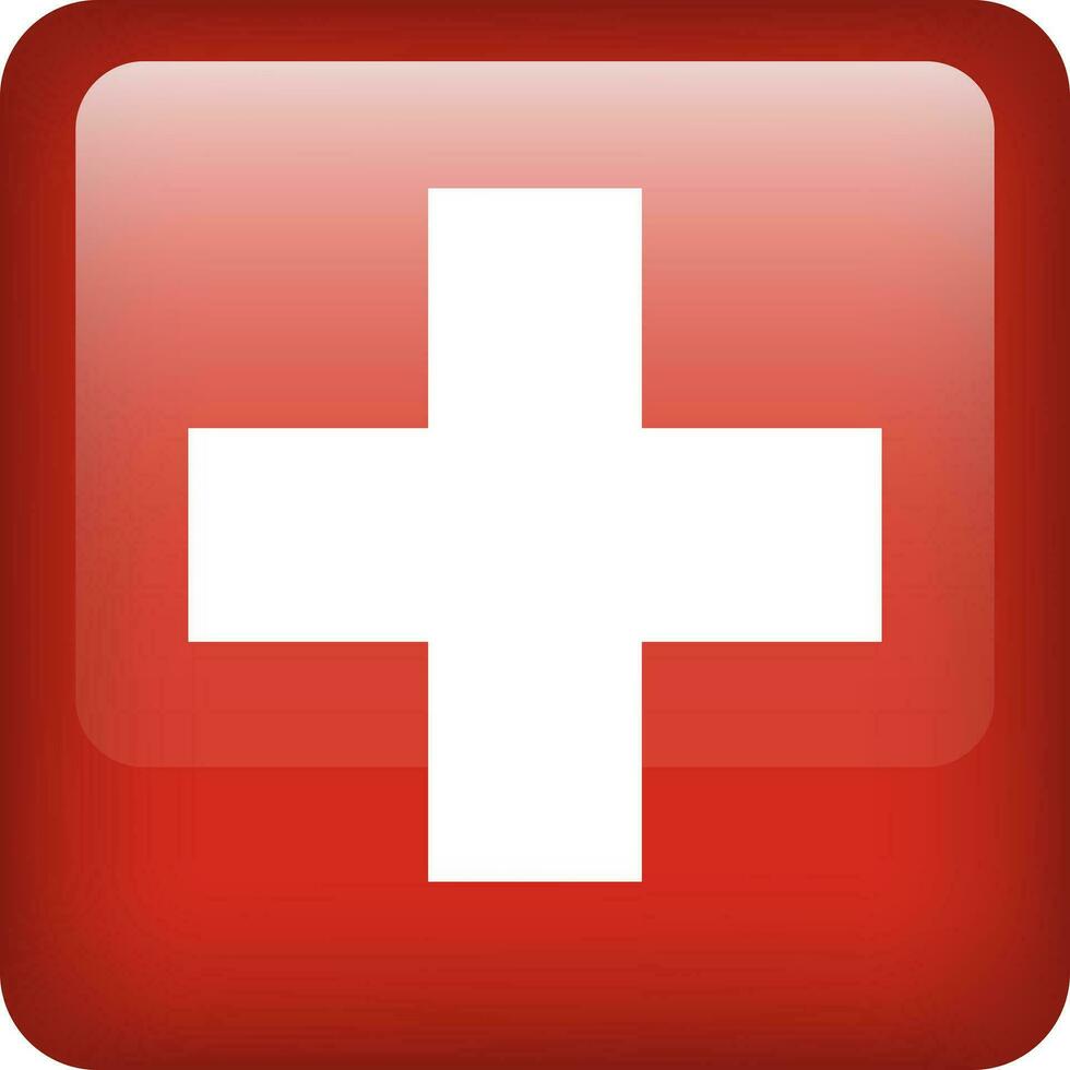 Switzerland flag button. Square emblem of Switzerland. Vector Swiss flag, symbol. Colors correctly.