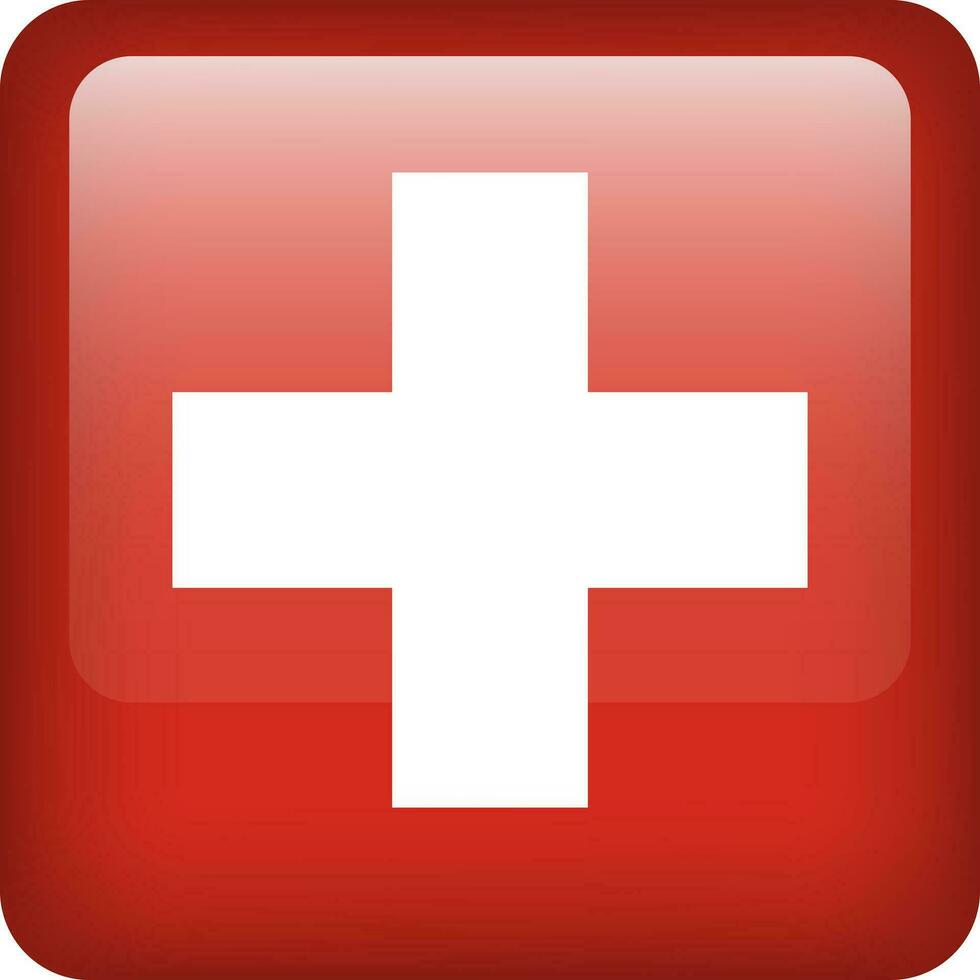 Switzerland flag button. Square emblem of Switzerland. Vector Swiss flag, symbol. Colors correctly.