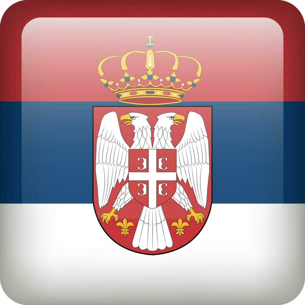 3d vector serbia bandera lustroso botón. serbio nacional emblema. cuadrado icono con bandera de serbia