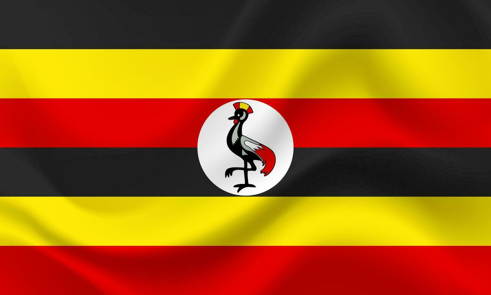 Vector Uganda flag. Waved Flag of Uganda. Ugandan emblem, icon.