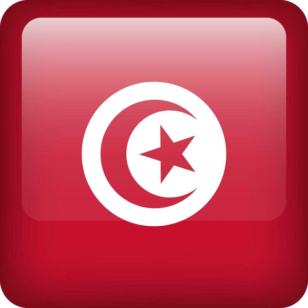 3d vector Tunisia flag glossy button. Tunisian national emblem. Square icon with flag of Tunisia