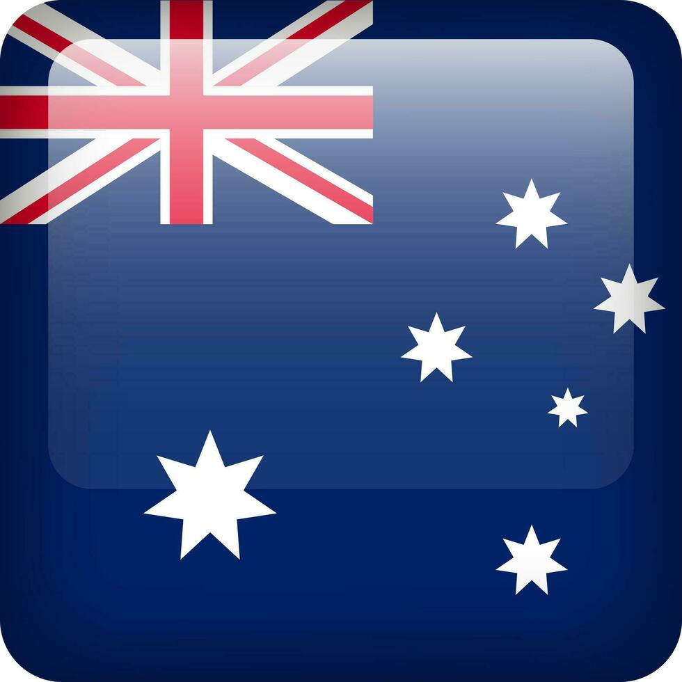 Australia flag button. Square emblem of Australia. Vector Australian flag, symbol. Colors correctly.