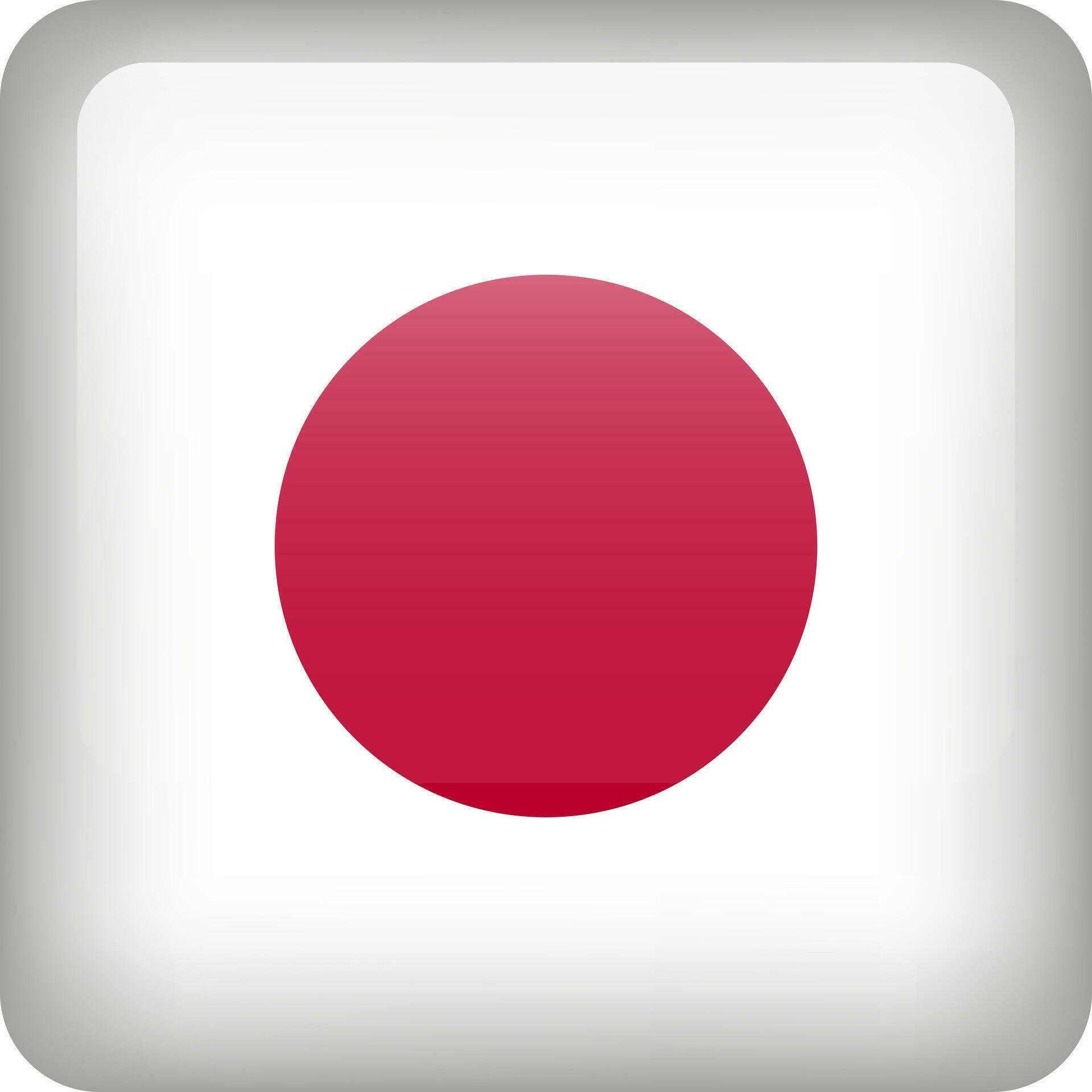 Japan flag button. Square emblem of Japan. Vector Japanese flag, symbol