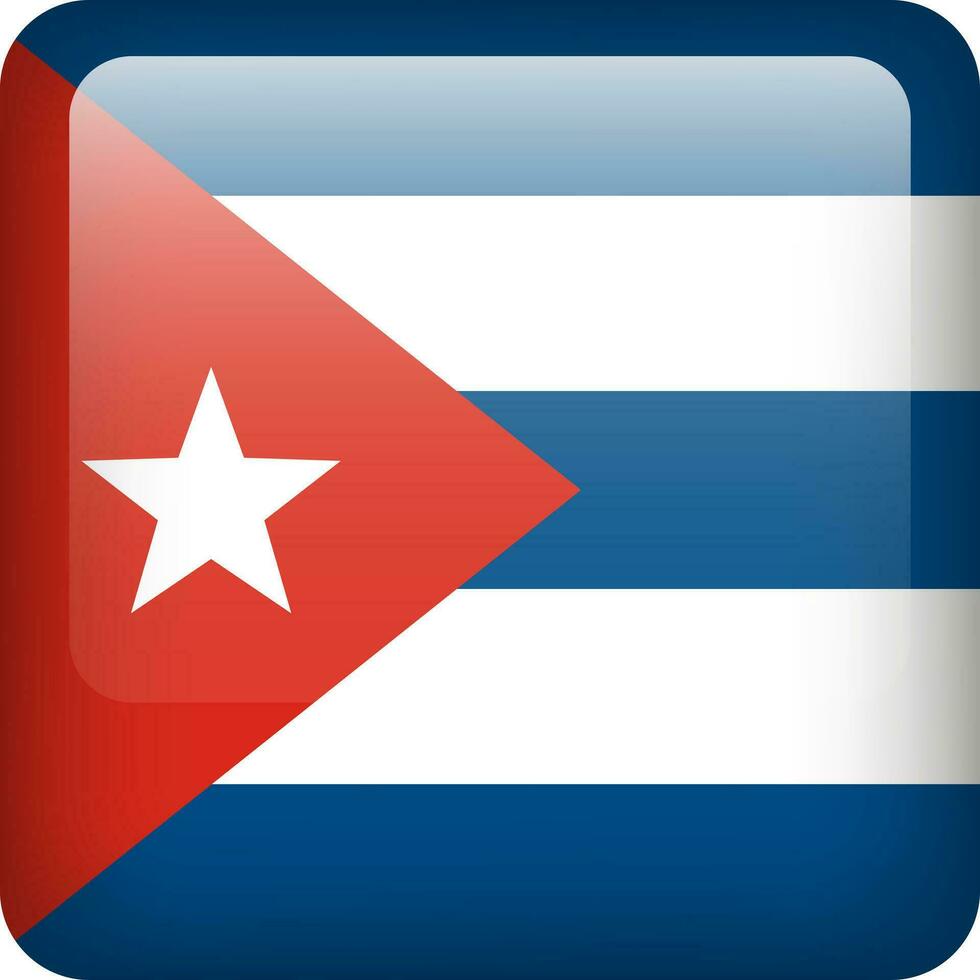 3d vector Cuba flag glossy button. Cuban national emblem. Square icon with flag of Cuba